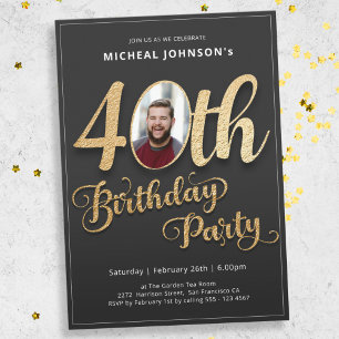 Moderne Gouden Typografie Foto 40e Verjaardag Kaart