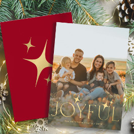 Moderne gouden typografie foto overlay rode kerst feestdagenkaart
