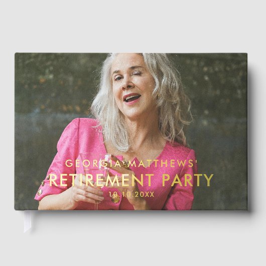 Moderne Gouden Typografie Foto Pensioen Partij Gastenboek (Voorkant)