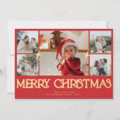 Moderne gouden typografie fotocollage rode kerst feestdagenkaart (Voorkant)