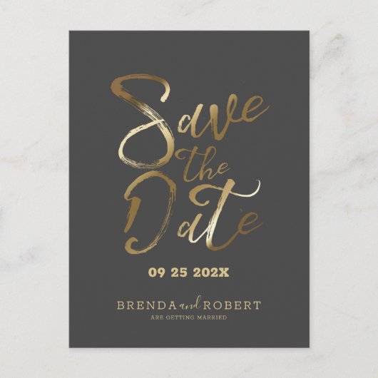 Moderne gouden typografie op donkergrijs Save the  Aankondigingskaart (Voorkant)