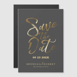 Moderne gouden typografie op donkergrijs Save the  Magnetische Uitnodiging