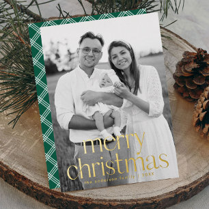 Moderne Gouden Typografie Vrolijke Kerstfoto Folie Feestdagenkaart