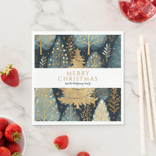 Moderne Gouden Vakantiebos Aangepaste Kerstmis Servet (Insitu)