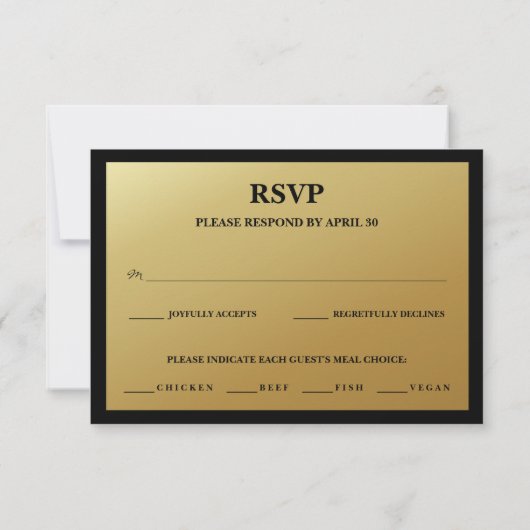 Moderne Gouden Veer Bruiloft Maaltijd Keuze RSVP Kaart (Achterkant)