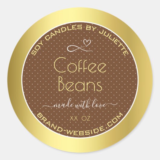 Moderne gouden verpakkingsetiketten Bruine koffieb Ronde Sticker (Voorkant)