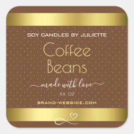 Moderne gouden verpakkingsetiketten Bruine koffieb Vierkante Sticker