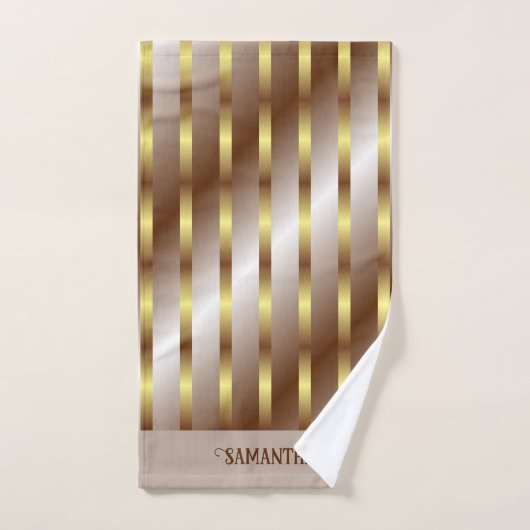Moderne Gouden Verticale Lijnen Bruine Gradiënt Bad Handdoek (Handdoek)