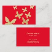 Moderne gouden vlinder Eenvoudige Rode Makeup-arti Visitekaartje (Voorkant / Achterkant)