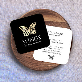 Moderne gouden vlinder zwart vierkante visitekaartje
