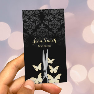 Moderne Gouden Vlinders Donker Damast Haar Stylist Visitekaartje