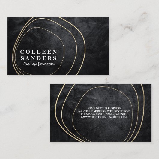 Moderne gouden vorm Design | Zwarte textuur Visitekaartje (Voorkant / Achterkant)