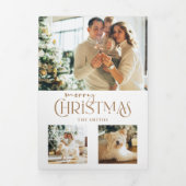 Moderne Gouden Vrolijke Kerst Typografie Multiphot Drieluik Kaart (Cover)