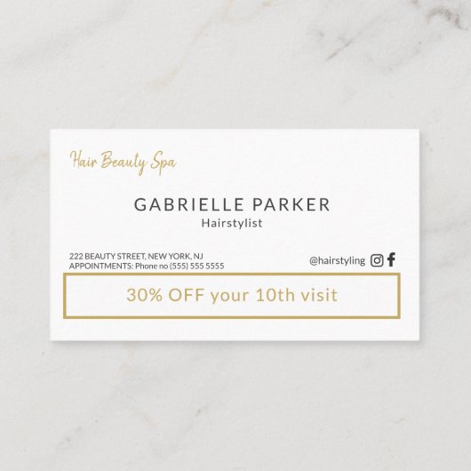 Moderne Gouden Vrouw Hoofd Wit Haar Salon Punch Klantenkaartje (Achterkant)