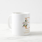 Moderne gouden Waterverf bloemletter E | Monogram Koffiemok (Voorkant links)