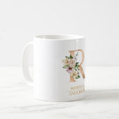 Moderne gouden Waterverf bloemletter R | Monogram Koffiemok (Voorkant links)