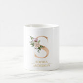Moderne gouden Waterverf bloemletter S | Monogram Koffiemok (Center)