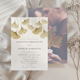 Moderne Gouden Waterverf Ginkgo Leaf Wedding Kaart