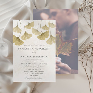 Moderne Gouden Waterverf Ginkgo Leaf Wedding Kaart