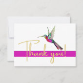Moderne gouden Waterverf Hummingbird Pink Bedankkaart (Voorkant)