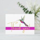 Moderne gouden Waterverf Hummingbird Pink Bedankkaart (Staand voorkant)