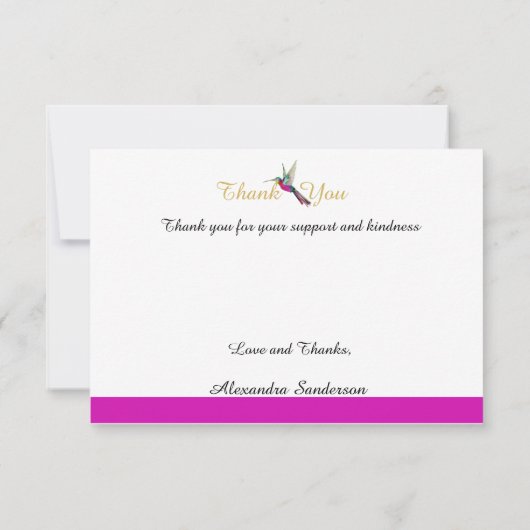 Moderne gouden Waterverf Hummingbird Pink Bedankkaart (Achterkant)