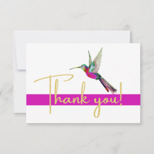 Moderne gouden Waterverf Hummingbird Pink Bedankkaart