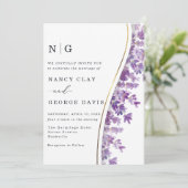 Moderne Gouden Waterverf Lavendel Monogram Huwelij Kaart (Staand voorkant)