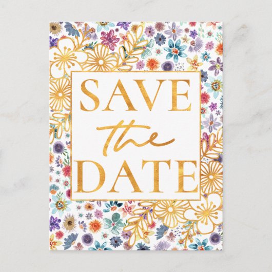 Moderne gouden Wildflower Spring Garden Save The D Briefkaart (Voorkant)