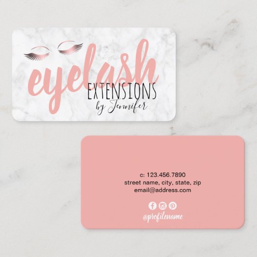 Moderne gouden wimpers van witte marmer roos visitekaartje (Voorkant / Achterkant)