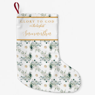 Moderne Gouden & Wintergroen Religieus Kerstfeest Kleine Kerstsok