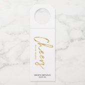 Moderne Gouden & Witte Borstel Lettering Proost Fe Flessenhanger (Voorkant)