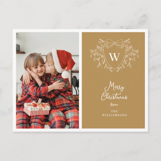 Moderne gouden & witte stijlvolle topfoto feestdagenkaart (Voorkant)