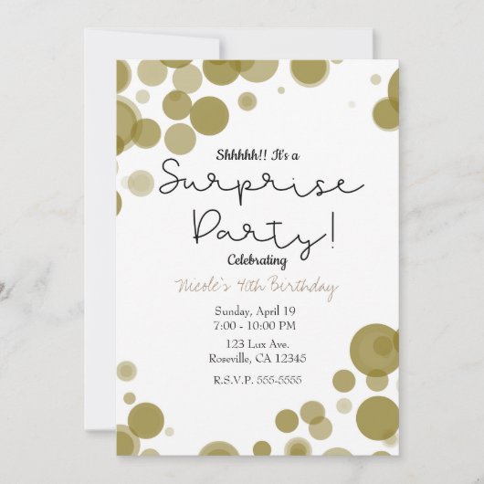 Moderne Gouden Witte Stippen Bubbles Verrassingsfe Kaart (Voorkant)