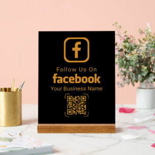 Moderne Gouden Zakelijke Facebook QR Code Acryl Bord