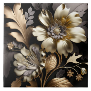 Moderne gouden zilveren bloemen keramiek tegel tegeltje