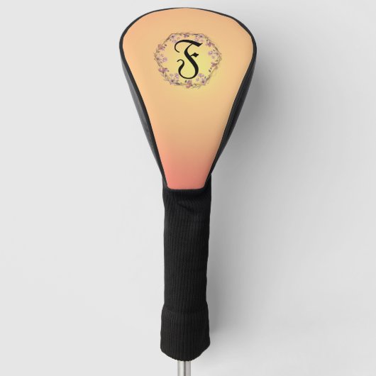 Moderne gouden zonsondergang gradiënt bloemen Mono Golfheadcover (Voorkant)