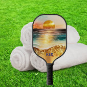 Moderne gouden zonsondergang over de oceaan Monogr Pickleball Paddle