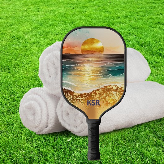 Moderne gouden zonsondergang over de oceaan Monogr Pickleball Paddle