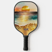 Moderne gouden zonsondergang over de oceaan Monogr Pickleball Paddle (Achterkant)