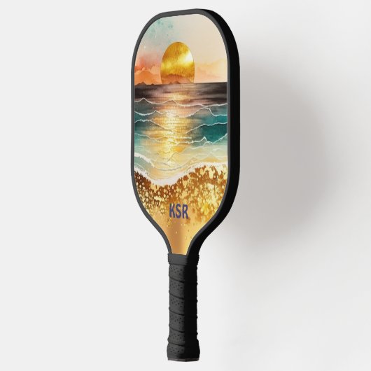 Moderne gouden zonsondergang over de oceaan Monogr Pickleball Paddle (Links)