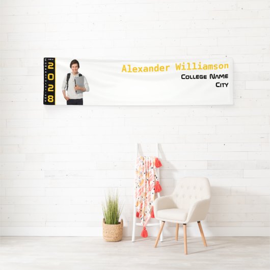 Moderne Gouden Zwart Afstuderen Fotofeest Spandoek (Insitu)