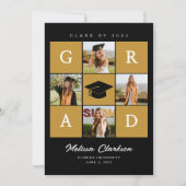 Moderne gouden zwart kader collage met 5 foto's af kaart (Voorkant)