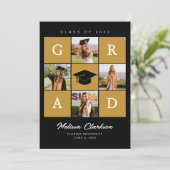 Moderne gouden zwart kader collage met 5 foto's af kaart (Staand voorkant)