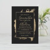 Moderne gouden zwart lijst typografie bruiloft kaart (Staand voorkant)