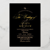 Moderne gouden zwart-wit foto bruiloft folie uitnodiging (Voorkant)