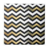 Moderne gouden zwart-wit zigzag chevronpatroon tegeltje (Voorkant)