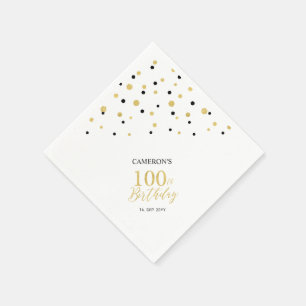 Moderne Gouden & Zwarte 100e Verjaardagsfeest Serv Servet