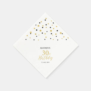 Moderne Gouden & Zwarte 30e Verjaardagsfeest Serve Servet