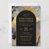 Moderne gouden zwarte abstracte FOTO bruiloft Kaart (Voorkant)